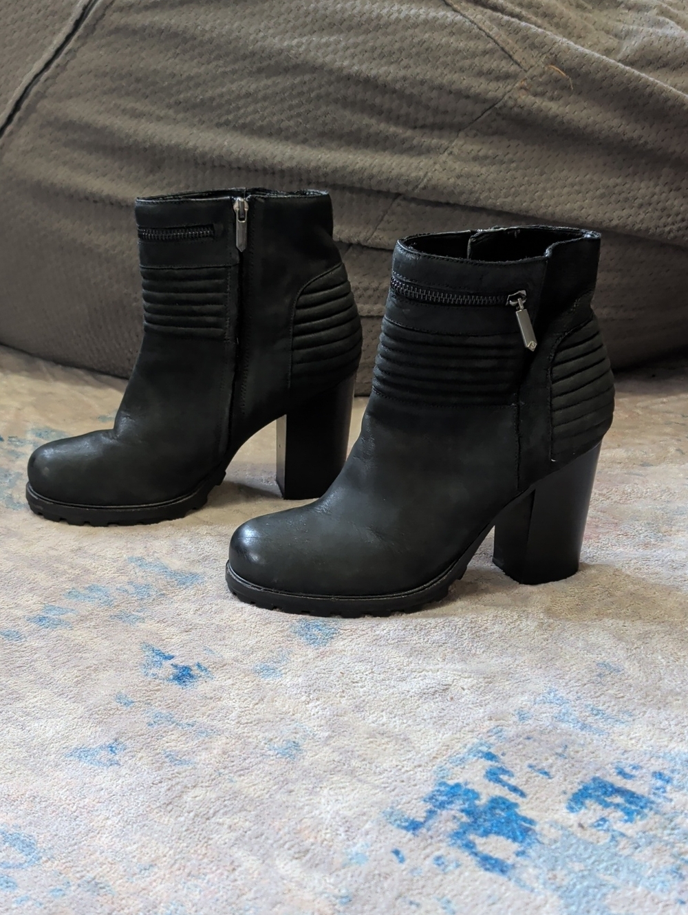 Sam Edelman Black Quilted Ankle Heeled Moto Boots with Side Zipper Women's 9.5